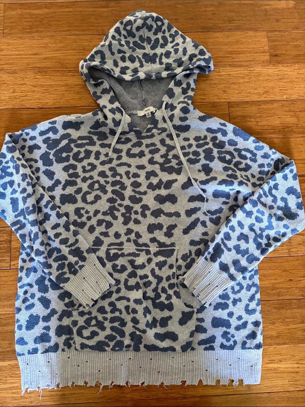 Fate Blue Leopard-Print Hooded Sweater
